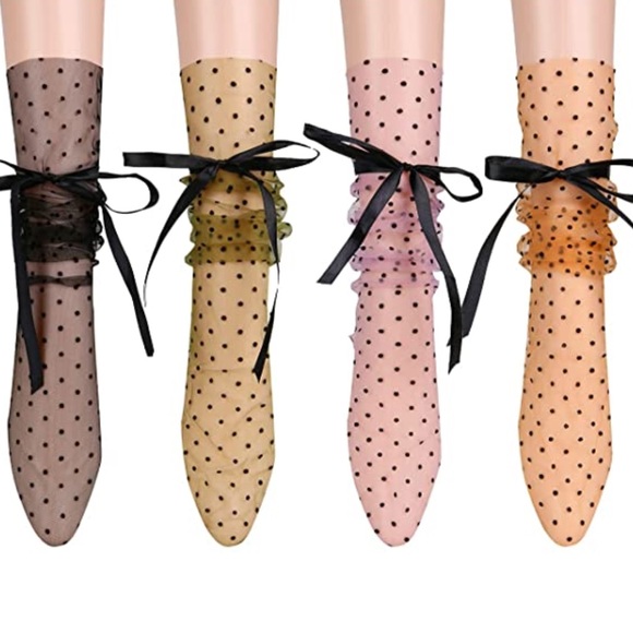 🆕 Polka Dot Ultra Sheer Slouch Dress Socks - Picture 2 of 7